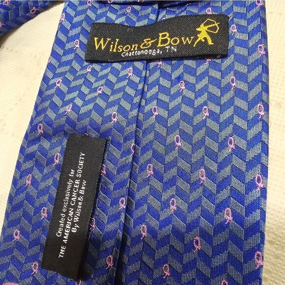 Wilson & Bow Breast Cancer Awareness Neck Tie, Blue, Silk,  NWT - Picture 4 of 7